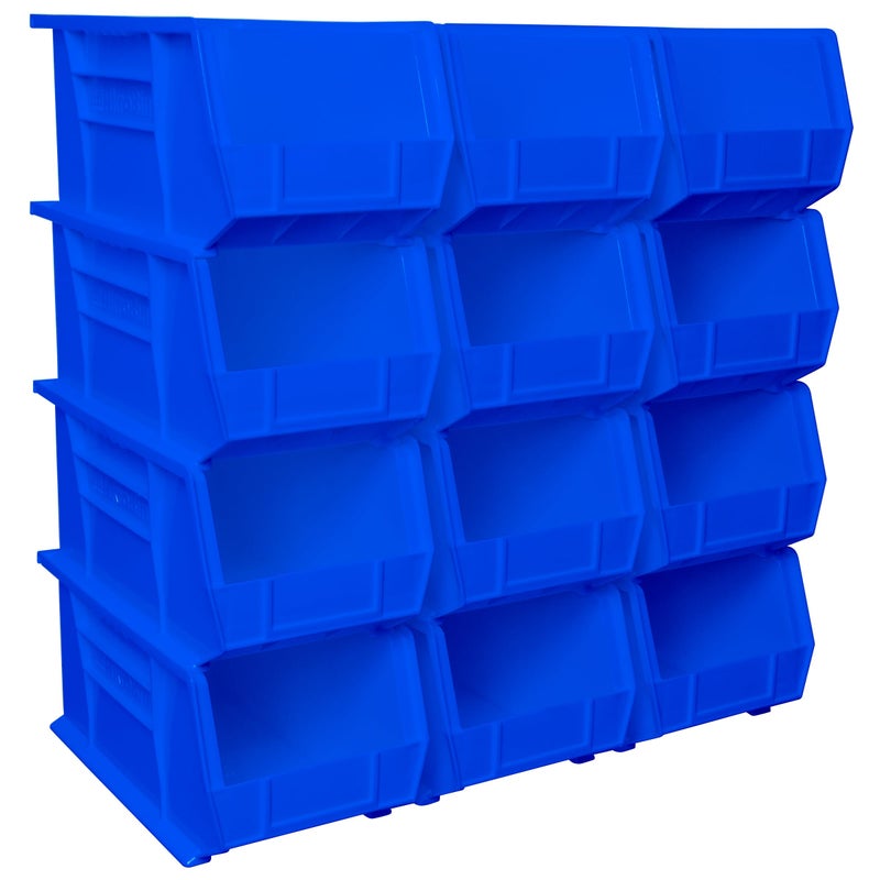 AkroMils 30240 AkroBins Plastic Storage Bins SpaceSaving Stackable Bins for Garage Pantry Craft Organization 15Inch x 8Inch x 7Inch Blue 12Pack - Image 1