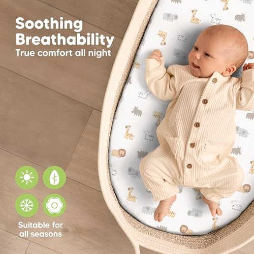KeaBabies طقم من 2 شراشف سرير بيبي عضوي للفتيات والفتيان - شراشف مرتبة سرير بيبي مصنوعة من 100% قطن متوافقة مع سرير هالو المتأرجح، غراكو، بيبي ديلايت، شيكو، شراشف سرير بيبي ملائمة (كيا سافاري) - Image 4