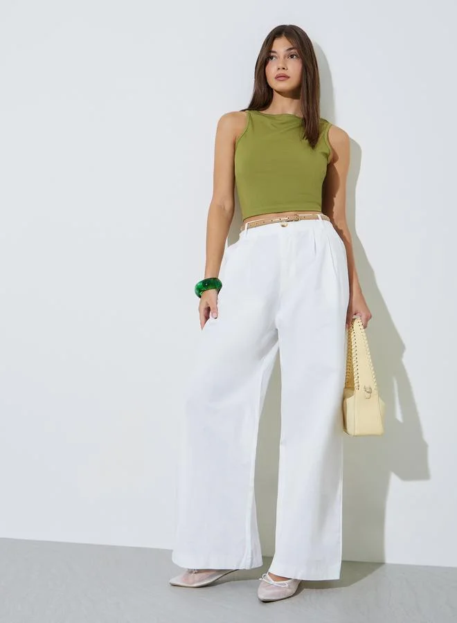 ستايلي White Solid Wide Leg Trousers