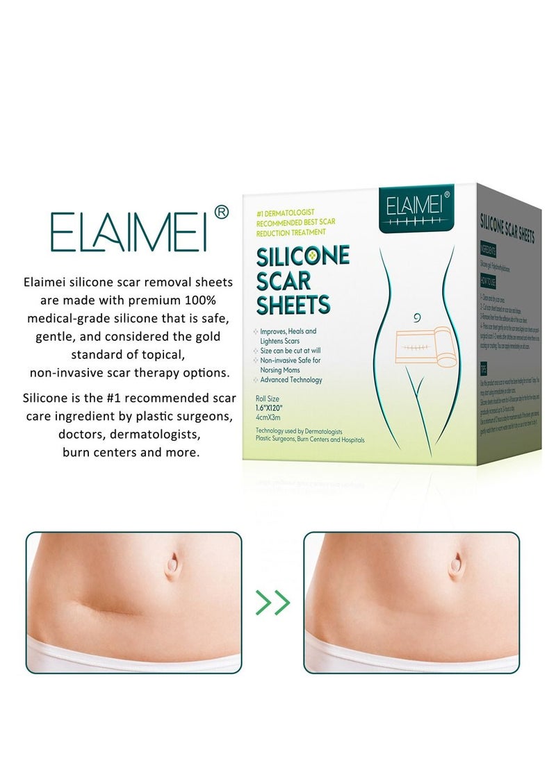 Elaimei - Medical Silicone Scar Sheets Roll 3m - Silicone Gel Sheets for Scar Removal, Silicone Sheets For Removing Scars Painlessly, Reusable Scar Gel Treatment,Cut Custom Size Strips - Image 1