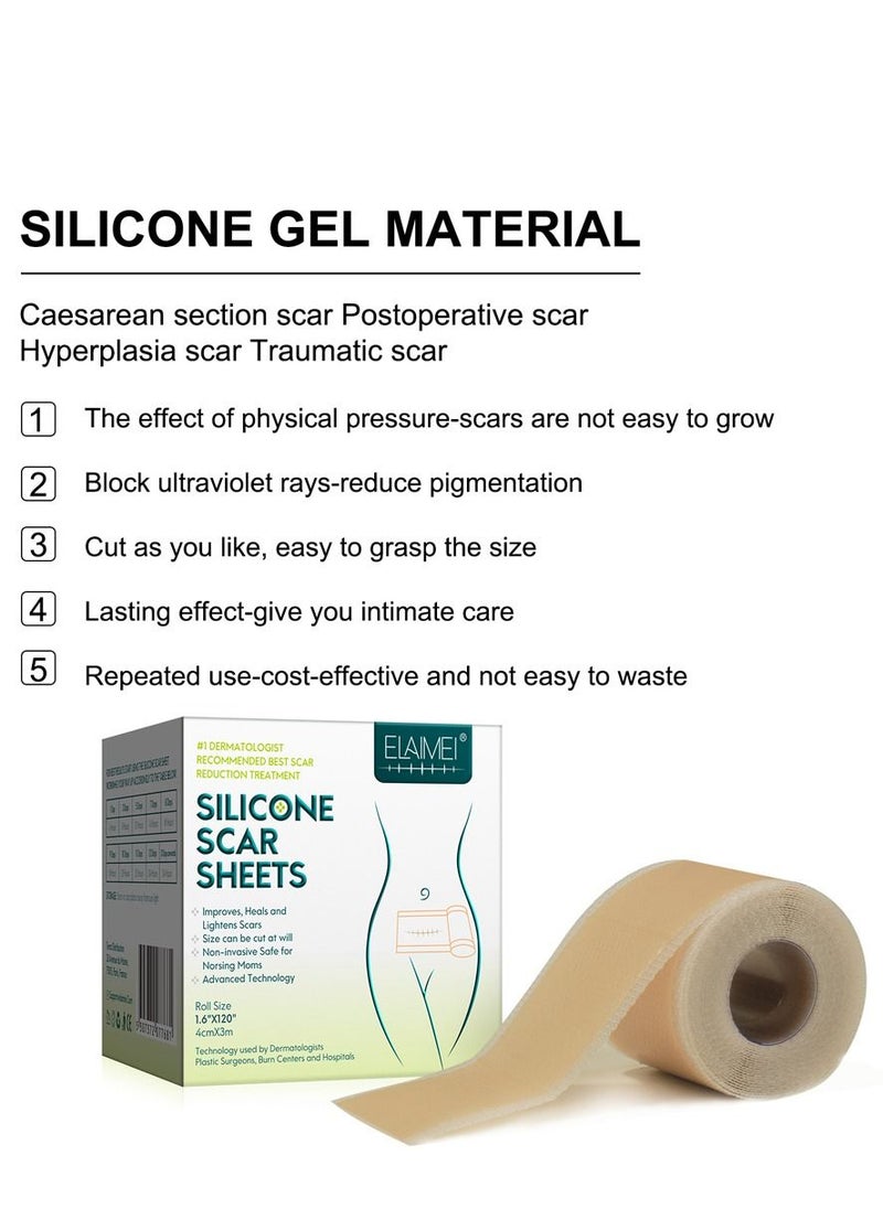 Elaimei - Medical Silicone Scar Sheets Roll 3m - Silicone Gel Sheets for Scar Removal, Silicone Sheets For Removing Scars Painlessly, Reusable Scar Gel Treatment,Cut Custom Size Strips - Image 1