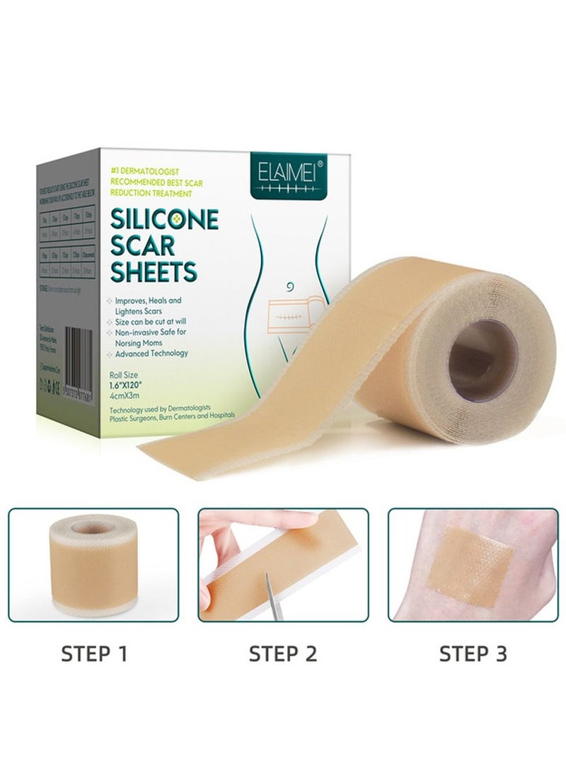Elaimei - Medical Silicone Scar Sheets Roll 3m - Silicone Gel Sheets for Scar Removal, Silicone Sheets For Removing Scars Painlessly, Reusable Scar Gel Treatment,Cut Custom Size Strips - Image 1