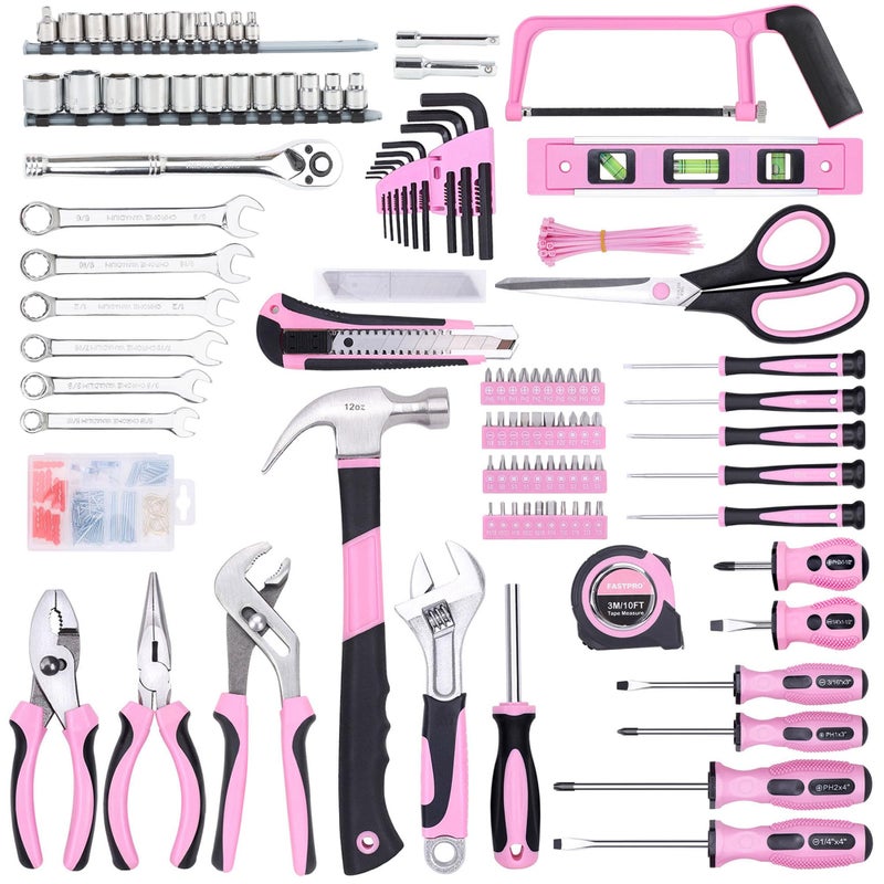 FASTPRO 267-Piece Pink Tool Set, Home Repairing Tool Kit with 13-Inch Wide Mouth Open Tool Bag, Mechanics Hand Tool Kit for DIY, Home Maintenance - Image 3