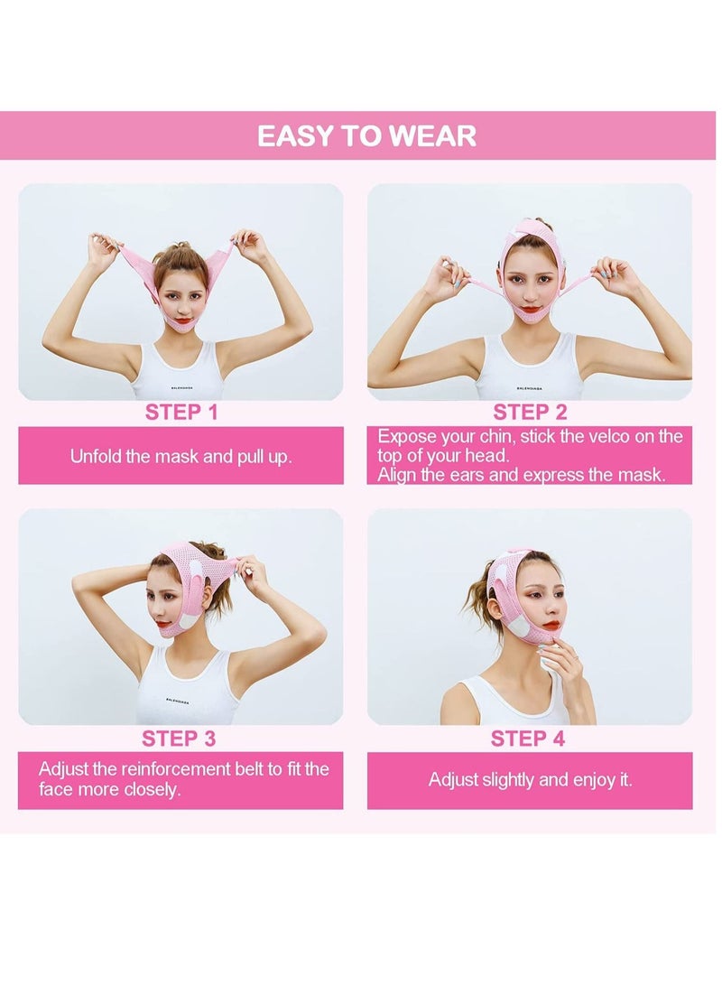 Generic Double Chin Reducer Face Slimming Strap V-Shaped Mask Chin up Face Lifting Belt for Women and Men Anti- Wrinkle Face Mask Lifting Bandage for Saggy Face Skin Reusable Mask Facial Slimming  - Image 3