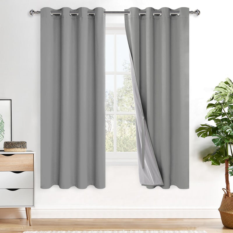 XWZO 100% Blackout Window Curtains - Thermal Insulated & Completely Room Darkening Black Liner Window Treatment with Tiebacks for Bedroom/Living Room  Light Grey  W52 x L63  Set of 2 Panels - Image 1