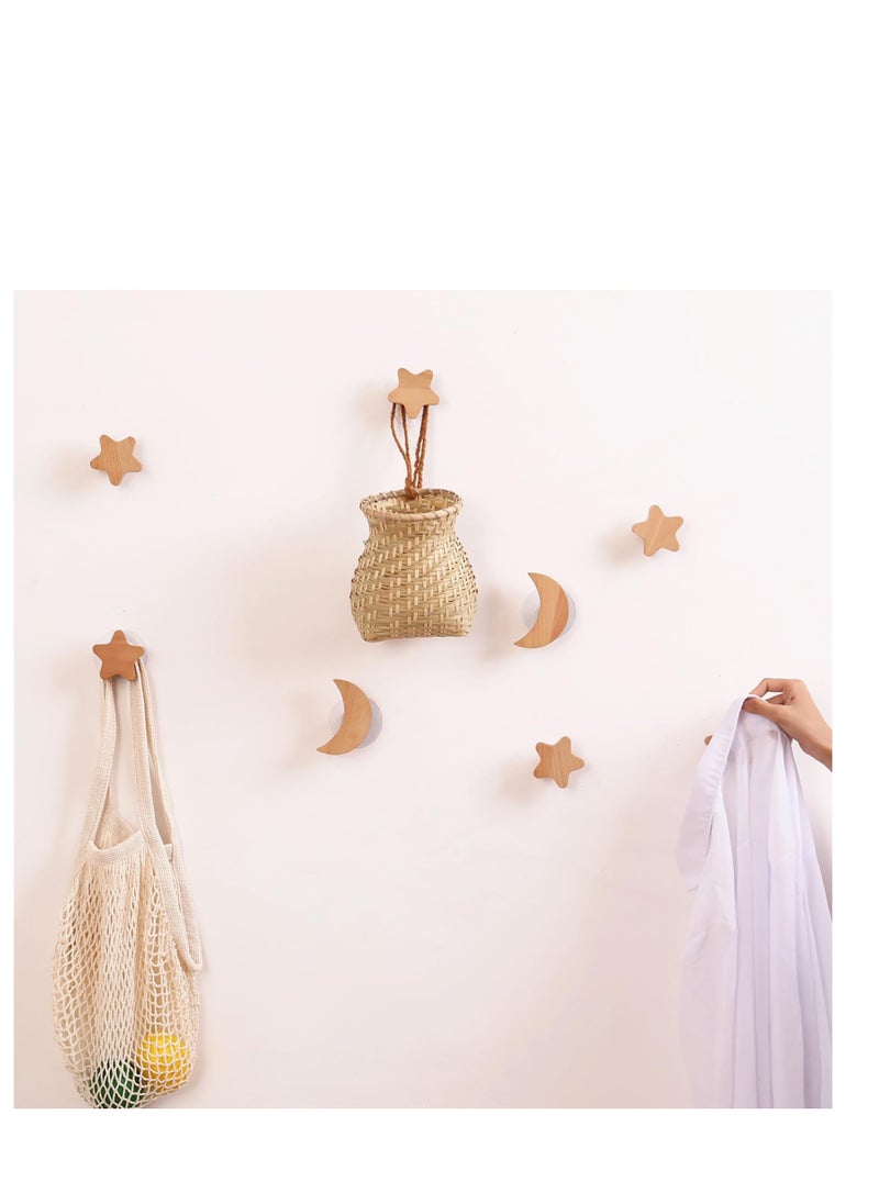 SYOSI Wood Wall Hooks for Hanging - 6 Pack Coat Hooks Adhesive Mounted & Wall Mounted, Wooden Rustic Farmhouse Heavy Duty Towel Hooks, Wall Hooks for Hanging Coats, Towel, Hat, Keys, Purse, Bag  - Image 3