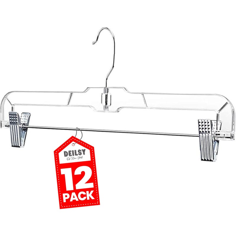 Deilsy Skirt Hangers Pants Hangers With Clips Clip Hangers Shorts Hangers Clear Plastic Clothes Hangers With 2-Adjustable Clip Non-Slip Clothes Hangers Clip Hangers Perfect For Pant  Pack Of 12 - Image 1