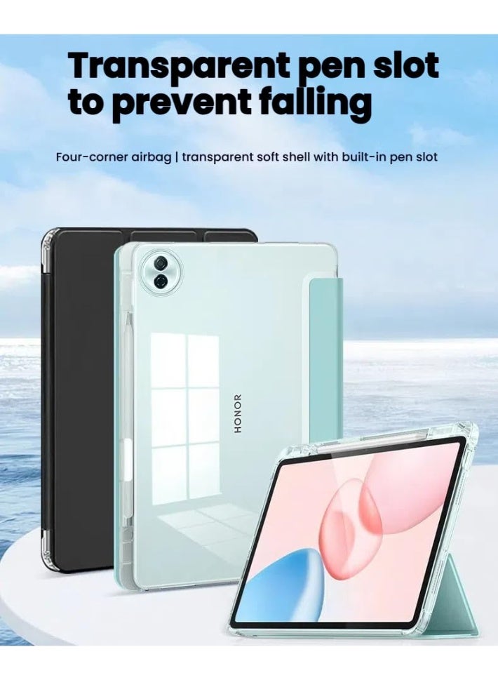 general Case Compatible with Honor Pad 10 12.1 inch (HEY3-W00/W10) 2025 Tablet, Trifold Stand Cover Case with Pencil Holder, Leather Clear Transparent Back Cover - Image 2
