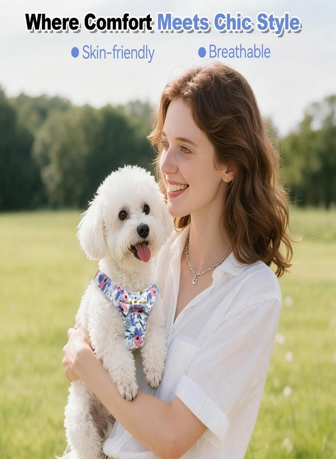 TEWIWAP XXS Dog Harness and Leash Set Lightweight Pet Harnesses with Cute Bowtie Floral Pattern, Adjustable Escape Proof Puppy Vest Extra Small Size Dogs Cats for Daily Walking Parties Holiday - Image 3