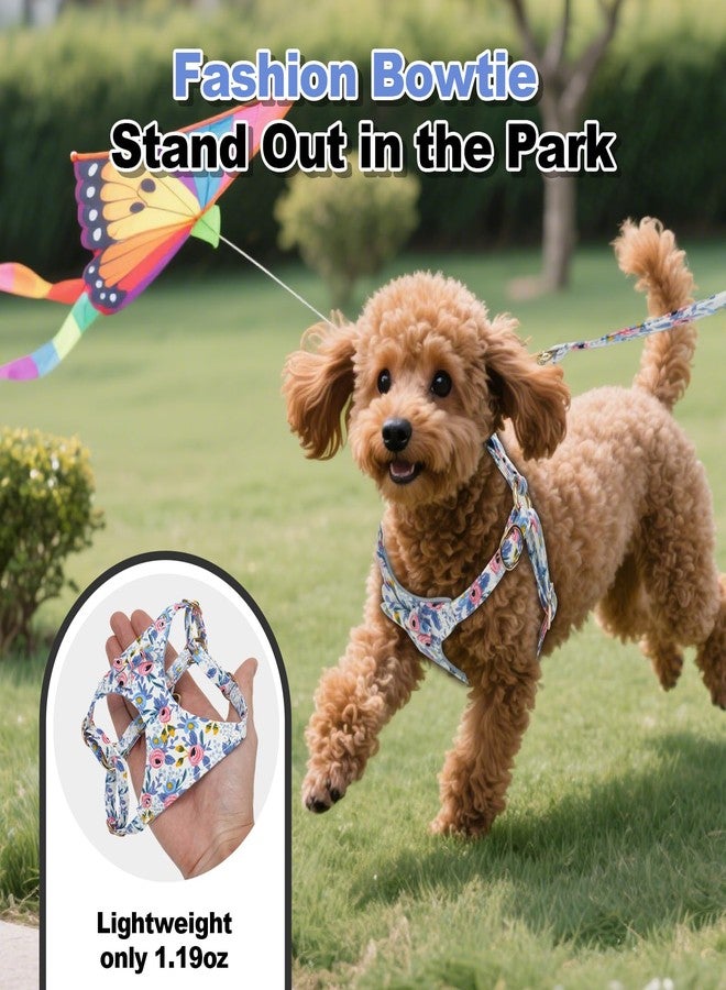TEWIWAP XXS Dog Harness and Leash Set Lightweight Pet Harnesses with Cute Bowtie Floral Pattern, Adjustable Escape Proof Puppy Vest Extra Small Size Dogs Cats for Daily Walking Parties Holiday - Image 2