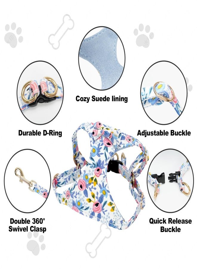 TEWIWAP XXS Dog Harness and Leash Set Lightweight Pet Harnesses with Cute Bowtie Floral Pattern, Adjustable Escape Proof Puppy Vest Extra Small Size Dogs Cats for Daily Walking Parties Holiday - Image 4