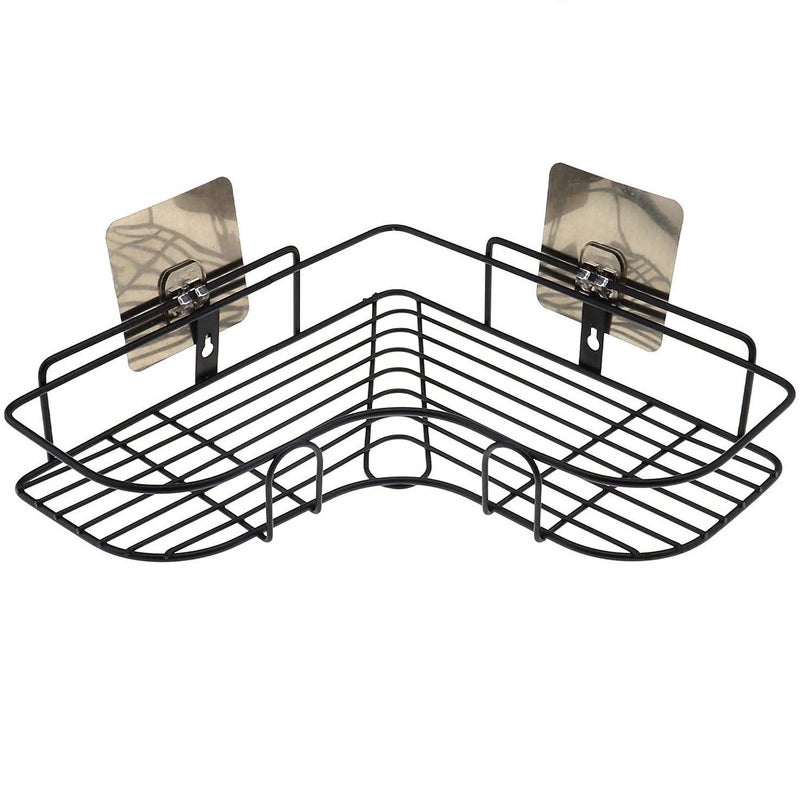 SVShoperzone Stainless Steel Bathroom Corner Shelf - Self-Adhesive Metal Storage Organizer for Shower, Kitchen, Wall Mount Soap Holder - Black - Image 1
