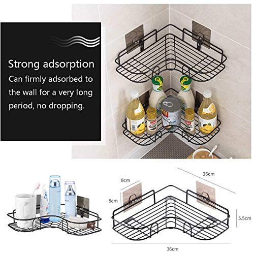 SVShoperzone Stainless Steel Bathroom Corner Shelf - Self-Adhesive Metal Storage Organizer for Shower, Kitchen, Wall Mount Soap Holder - Black - Image 4