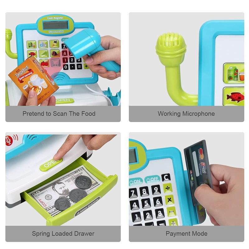  FS Fs Pretend Play Cash Register Toy Preschool Gift For Kids  Classic Count Toy With Sound  Microphone  Scanner  Credit Card  Play Food For Boys & Girls  57 Pieces Play Set  Ages 3 4 5 6 7  Purple - Image 3