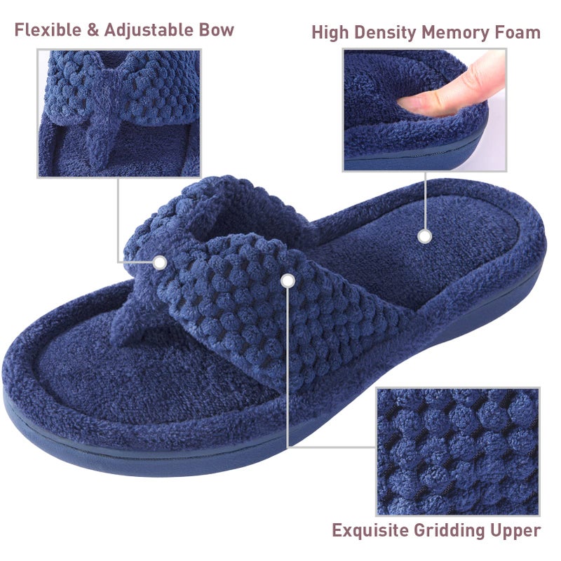 Parlovable Women's Flip Flop Slippers Memory Foam Slip on Thong Slipper, Breathable Cozy Open Toe House Shoes, Anti-Skid Rubber Sole Sandal Indoor Outdoor Navy 5-6 - Image 2