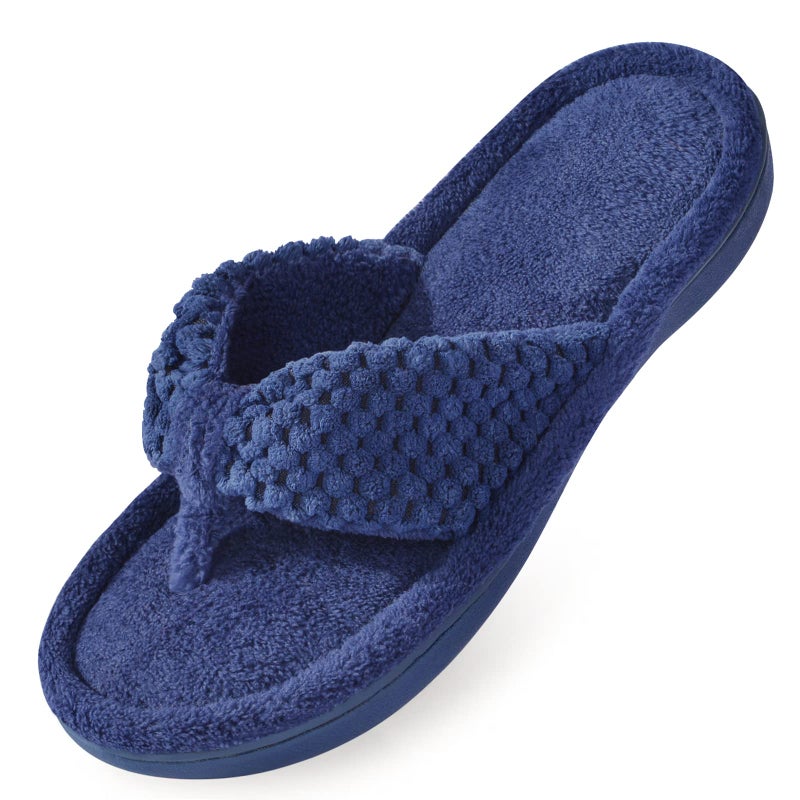 Parlovable Women's Flip Flop Slippers Memory Foam Slip on Thong Slipper, Breathable Cozy Open Toe House Shoes, Anti-Skid Rubber Sole Sandal Indoor Outdoor Navy 5-6 - Image 1