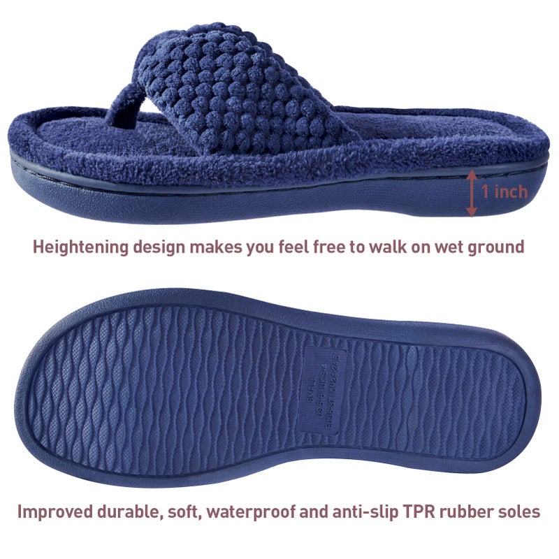 Parlovable Women's Flip Flop Slippers Memory Foam Slip on Thong Slipper, Breathable Cozy Open Toe House Shoes, Anti-Skid Rubber Sole Sandal Indoor Outdoor Navy 5-6 - Image 3