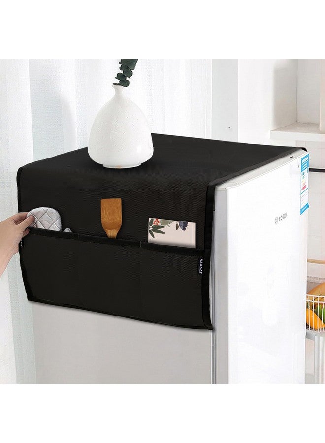 NABAAT Fridge Cover Top for Single Door Refrigerator Kitchen Decor Durable Dustproof Waterproof Modern Design with 6 Side Pockets for Kitchen Accessories - 130 x 54cm (Black) - Image 1
