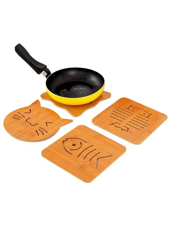 OLWICK حصيرة عزل خشبية OLWICK®، قواعد خشبية مفتوحة للأطباق الساخنة، وعاء، إبريق، عبوة من 4 (نمط عشوائي) - Image 1