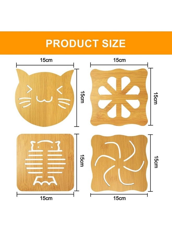 OLWICK حصيرة عزل خشبية OLWICK®، قواعد خشبية مفتوحة للأطباق الساخنة، وعاء، إبريق، عبوة من 4 (نمط عشوائي) - Image 3