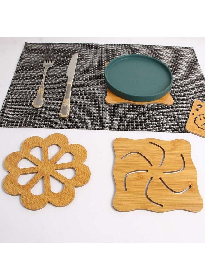 OLWICK حصيرة عزل خشبية OLWICK®، قواعد خشبية مفتوحة للأطباق الساخنة، وعاء، إبريق، عبوة من 4 (نمط عشوائي) - Image 2