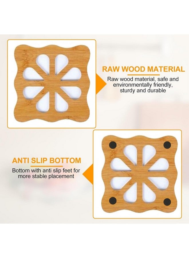 OLWICK حصيرة عزل خشبية OLWICK®، قواعد خشبية مفتوحة للأطباق الساخنة، وعاء، إبريق، عبوة من 4 (نمط عشوائي) - Image 5