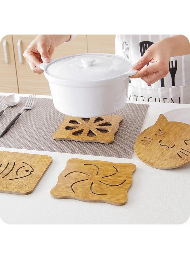 OLWICK حصيرة عزل خشبية OLWICK®، قواعد خشبية مفتوحة للأطباق الساخنة، وعاء، إبريق، عبوة من 4 (نمط عشوائي) - Image 4