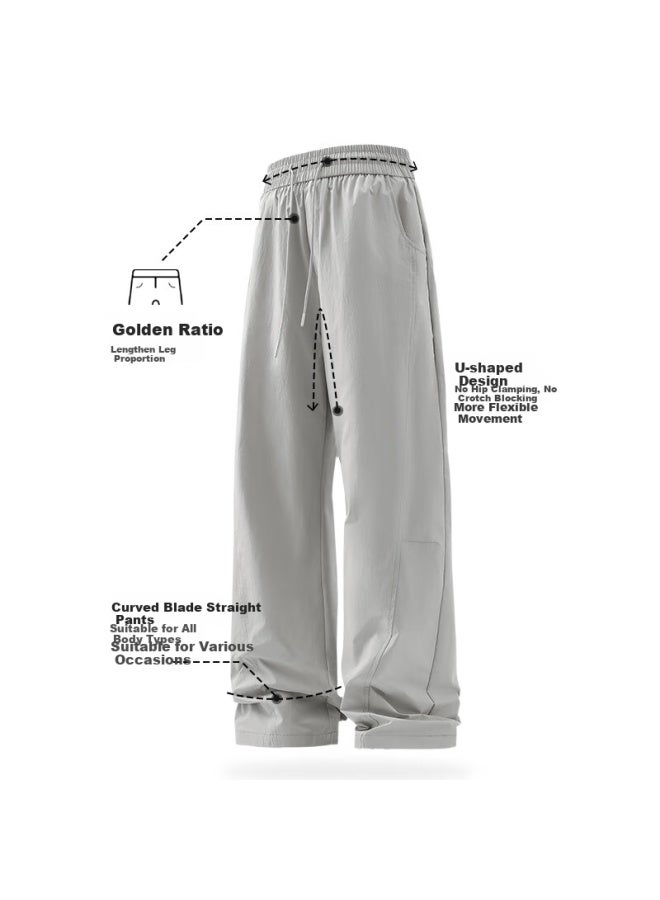 Mingchuang Youpin Miniso Wide-leg Pants For Men, Loose-fitting Slimming Casual Trousers, Breathable Thin Mesh Summer Pants For Men, Trendy Style Z, Green, Size L - Image 3