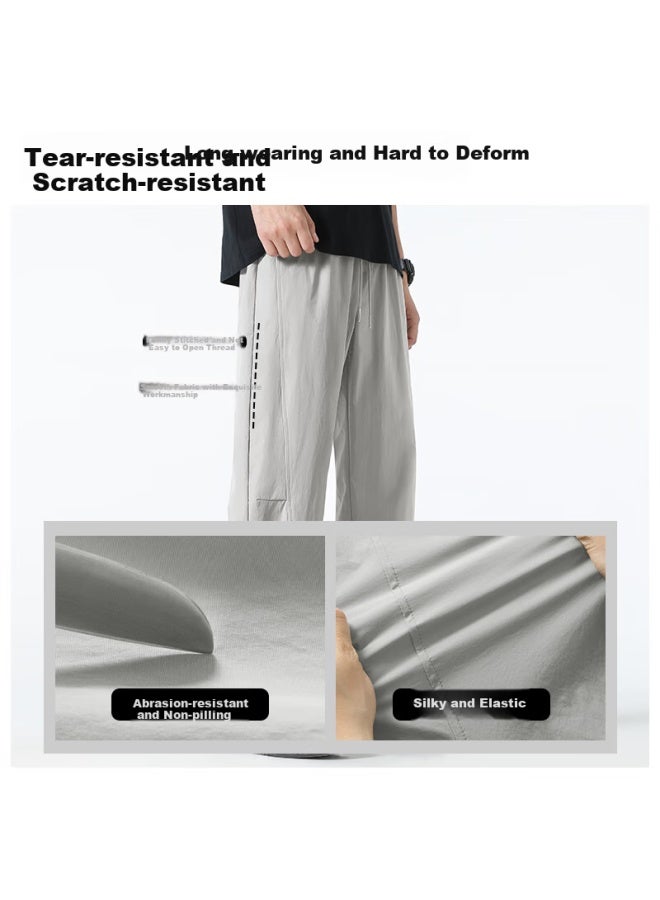 Mingchuang Youpin Miniso Wide-leg Pants For Men, Loose-fitting Slimming Casual Trousers, Breathable Thin Mesh Summer Pants For Men, Trendy Style Z, Green, Size L - Image 4