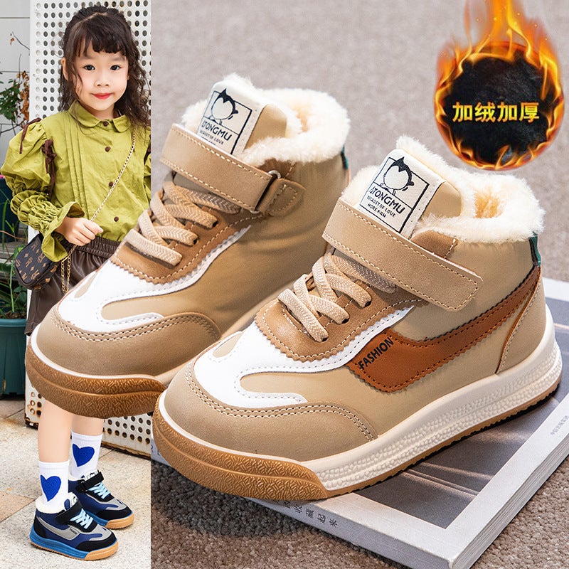 Boys Shoes Winter Fleece-Lined Board Shoes Big Cotton Winter Shoes Big Children Cotton Shoes Girls Shoes High-Top Girls Sneaker - Image 2