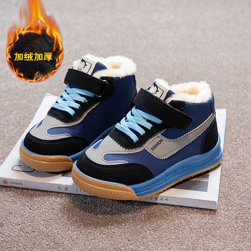 Boys Shoes Winter Fleece-Lined Board Shoes Big Cotton Winter Shoes Big Children Cotton Shoes Girls Shoes High-Top Girls Sneaker - Image 1