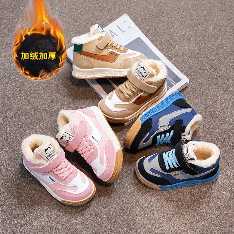 Boys Shoes Winter Fleece-Lined Board Shoes Big Cotton Winter Shoes Big Children Cotton Shoes Girls Shoes High-Top Girls Sneaker - Image 5