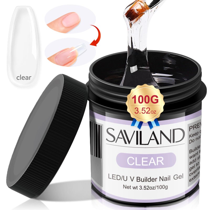 SAVILAND LED & U V Builder Nail Gel - 100 G Large Capacity Clear Hard Gel for Nails, Nail Extension Strengthen Hard Builder Kit Stuff for DIY Art Manicure Set - Image 1