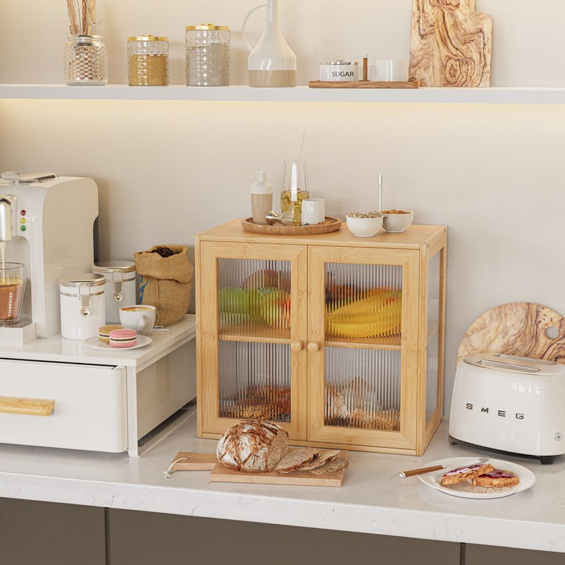 BAMBANG Double Layer Bamboo Bread Box for Kitchen Counter, Bread Bin Farmhouse Large Bread Box with 2 Doors, Wooden Breadbox Storage Container Holder for Homemade Bread, Natural - Image 5
