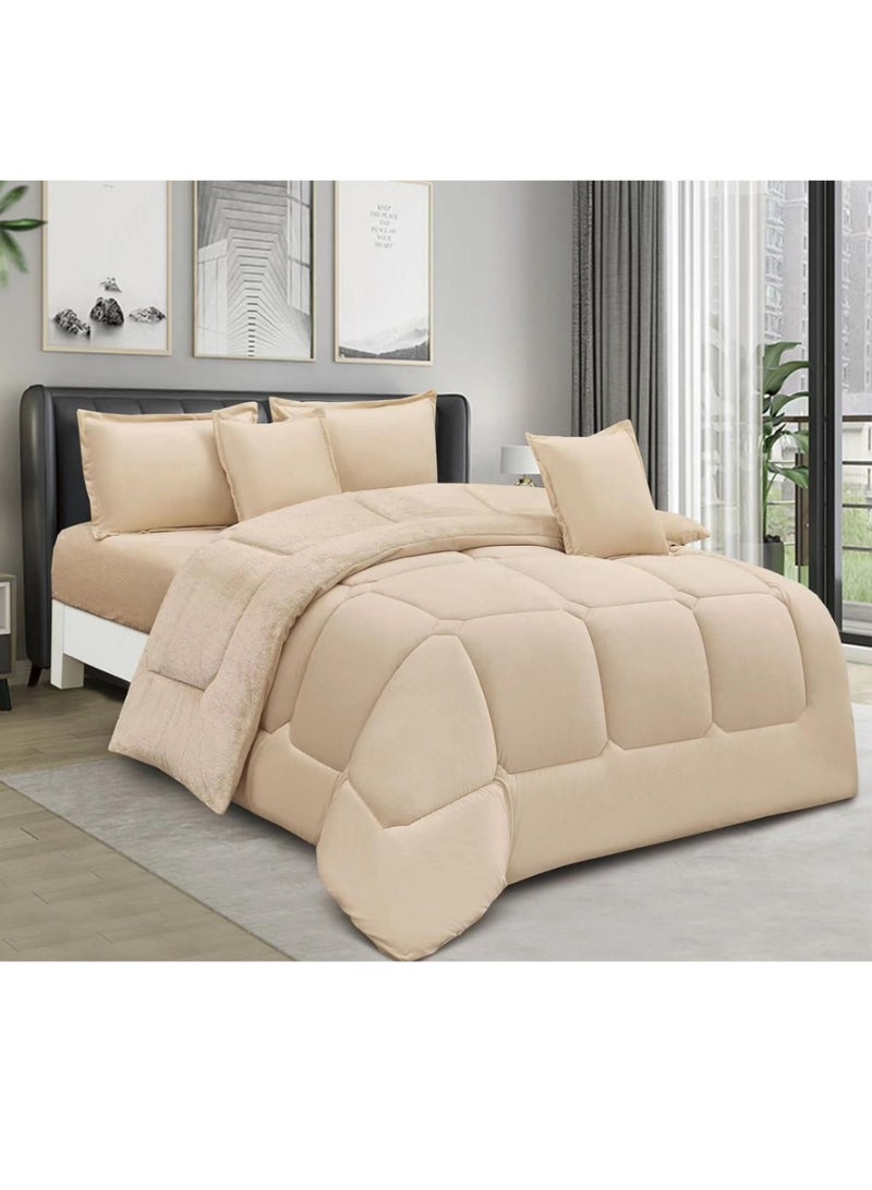 MingLi Winter double Comforter, two-sided system, velvet side and fur side - 6-piece Comforter set (1 Comforter + 1 elastic mattress protector + 4 decorative pillowcases). Comforter size: 250X230 cm and mattress protector size: 200X200+40 cm. - Image 1