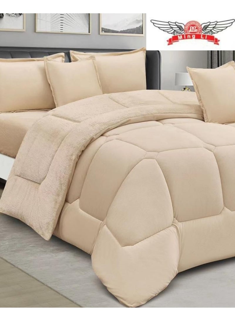 MingLi Winter double Comforter, two-sided system, velvet side and fur side - 6-piece Comforter set (1 Comforter + 1 elastic mattress protector + 4 decorative pillowcases). Comforter size: 250X230 cm and mattress protector size: 200X200+40 cm. - Image 2