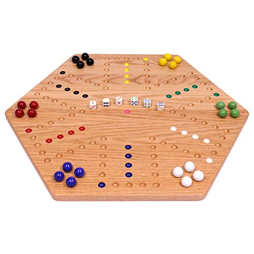 AmishToyBox.com AmishToyBoxcom Wahoo Wooden Marble Game Board Set  Large 24 Wide  Solid Oak Wood  DoubleSided  with Large 22mm Marbles and Dice Included - Image 1
