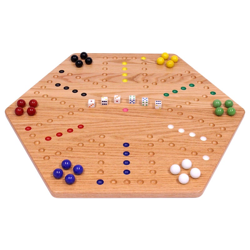 AmishToyBox.com AmishToyBoxcom Wahoo Wooden Marble Game Board Set  Large 24 Wide  Solid Oak Wood  DoubleSided  with Large 22mm Marbles and Dice Included - Image 2