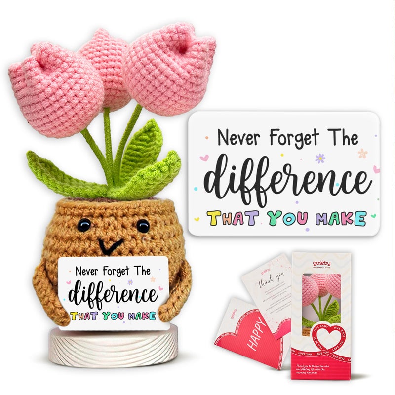 Gossby Handmade Positive Tulip Flower Crochet - Never Forget The Different That You Make - Inspirational Gift for Women - Thank You, Appreciation, Positive Gift for Teacher, Mom, Friend, Coworker - Image 1