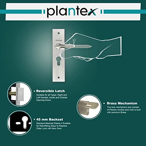 Plantex Heavy-Duty Door Lock Set - Main Door Lock Handle Set/ 6-Lever Lock Mechanism with 3 Years of Warranty/Mortise Lock with 3 Keys, Brass Lock Body & Cylinder(8105 - Matt) - Image 4