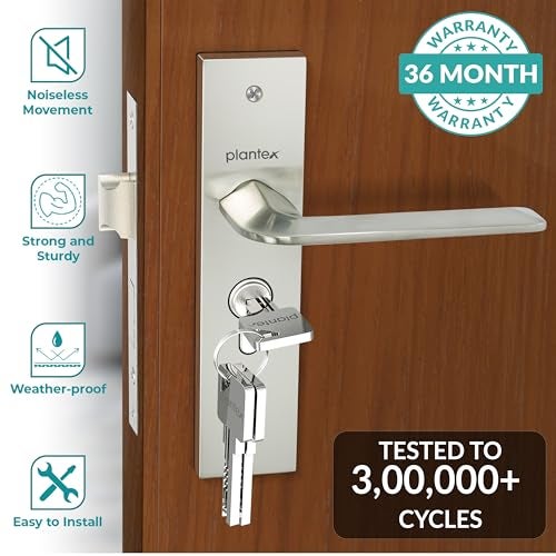 Plantex Heavy-Duty Door Lock Set - Main Door Lock Handle Set/ 6-Lever Lock Mechanism with 3 Years of Warranty/Mortise Lock with 3 Keys, Brass Lock Body & Cylinder(8105 - Matt) - Image 2