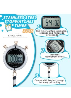 SYOSI Digital Stopwatch, 2 PCS Metal Waterproof Stop Watch, Sports Stopwatch Timer 1/100th Second Handheld Chronograph with Large Display Shockproof Stopwatch for Coaches Swimming Training Competition  - Image 3