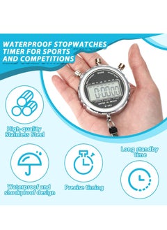 SYOSI Digital Stopwatch, 2 PCS Metal Waterproof Stop Watch, Sports Stopwatch Timer 1/100th Second Handheld Chronograph with Large Display Shockproof Stopwatch for Coaches Swimming Training Competition  - Image 4
