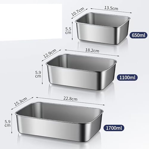 MosQuick Set of 3 Stainless Steel Boxes with Lid Fridge Containers Kitchen Storage Box Tiffin Box Perfect Airtight & Leak Proof Container, Silver - Image 3