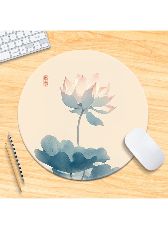 National Tide Lotus Small Size Mouse Pad Chinese Style Brush Painting Office Desk Mat Lock Edge Thickened Round Simple Flower And Bird For Men 