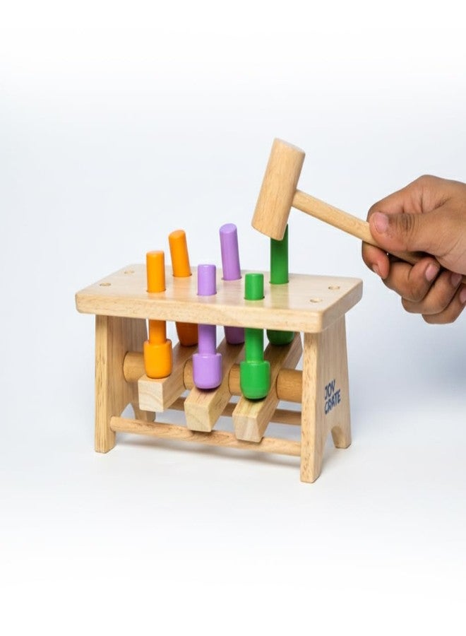 JoyCrate Whack n Wiggle Bench for Babies | Hammer & Peg Toy | Fine Motor, Hand-Eye Coordination & Cause-Effect Play | Montessori Wooden Hammer Toy for Babaies 9+ Months - Image 5
