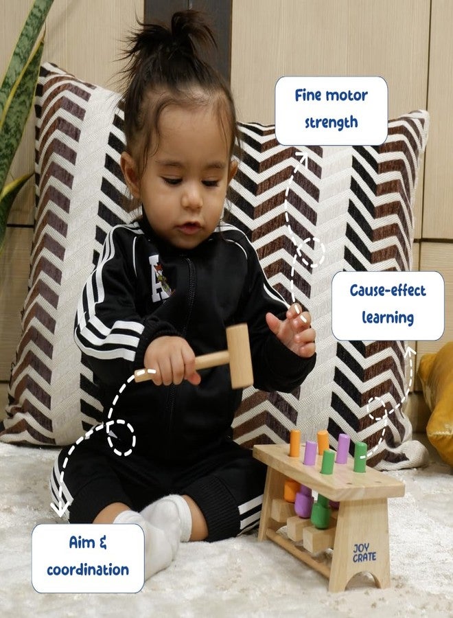 JoyCrate Whack n Wiggle Bench for Babies | Hammer & Peg Toy | Fine Motor, Hand-Eye Coordination & Cause-Effect Play | Montessori Wooden Hammer Toy for Babaies 9+ Months - Image 3