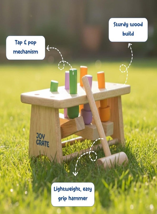 JoyCrate Whack n Wiggle Bench for Babies | Hammer & Peg Toy | Fine Motor, Hand-Eye Coordination & Cause-Effect Play | Montessori Wooden Hammer Toy for Babaies 9+ Months - Image 2
