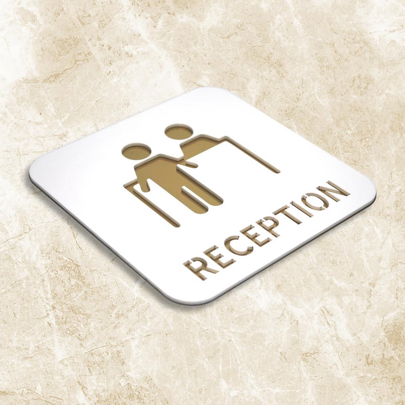 Sign Studio Premium White Gold Finish Acrylic Reception Door Sign – Easy Mount Self-Adhesive Tape Signage for Hotel, Office, Resort, Society, Corporate, Business & Hospital - Image 3