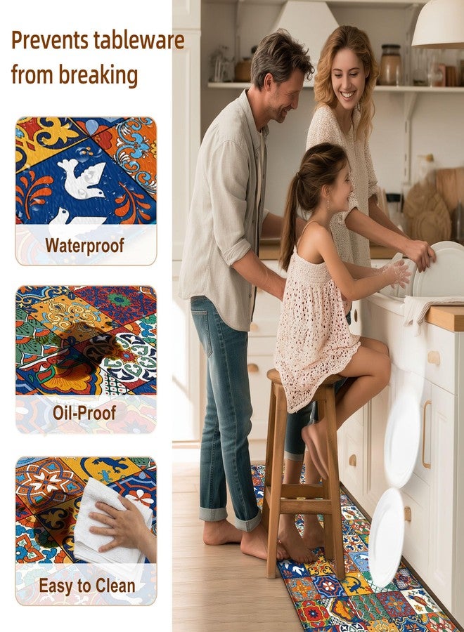 Tritard Boho Kitchen Mats for Floor 2 Pcs Colorful Ceramic Kitchen Rugs Non-Skid Waterproof Anti Fatigue Mats for Kitchen Floor PVC Kitchen Floor Mat for Sink,Laundry,Office,17.3x28+17.3x47 Inch - Image 4